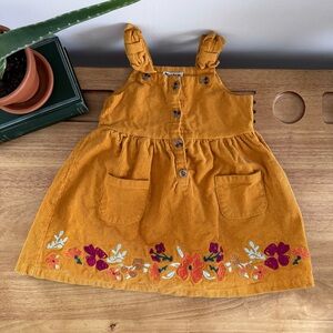 Blueberi Boulevard Y2K Era Corduroy Dress 3T Mustard Floral Cottagecore